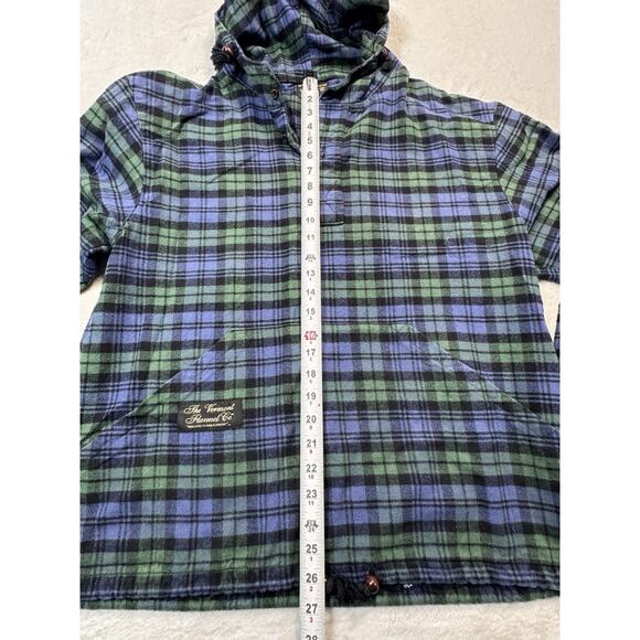 The Vermont Flannel Co Plaid Hooded Pullover Shirt Men’s Medium Blue Green Check - Picture 7 of 10